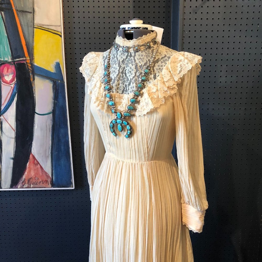 VTG 70s Candi Jones Gauze/Lace Boho Maxi Dress - Picture 7 of 14